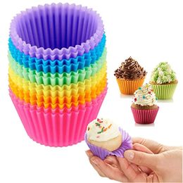 12Pcs Silicone Cake Mould Round Shaped Muffin Cupcake Baking Moulds Kitchen Cooking Bakeware Maker DIY Cake Decorating Tools