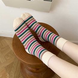 Socks Hosiery New Women Fashion Korean Style Casual Breathable Absorb Sweat Girls Striped Soft High Quality Crew Female Warm T221102