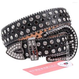 Belts Black-White Punk Belt Studded Y2k With Diamonds Western Man Cowboy Cowgirl Bling Crystal Pin Buckle Ceinture Femme Luxe