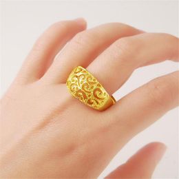 Cluster Rings Wholesale 24K Pure Gold Adjustable Fashion Jewellery Men's Women's Party Accessories Exquisite Pattern High Quality