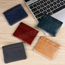 Layer Oil Wax Cow Leather Coin Purse Mini Wallet Magnetic Buckle Opening and Closing Portable Card Bag