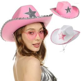 Berets Vintage Fedora Hat Unisex Felt Ladies Cowboy Hats With Sequins Star Pattern Western Style Top Bonnet Men's Cosplay