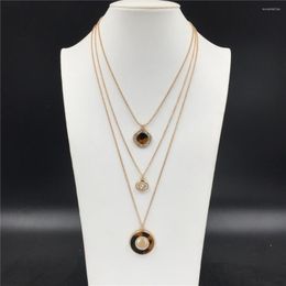 Pendant Necklaces Bohemia Classic Gold Colour Plating Elegant Marble Round Disc Layered Necklace For Women Gorgeous Party Decoration