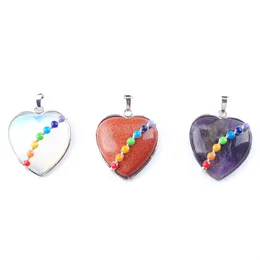 7 Chakra Peach Heart Silver Plated Charm Pendants Jewellery Natural Golden Sand Lapis GemStone Healing Reiki Bead BN317