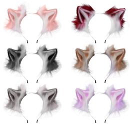 Headbands Furry Plush Foldable Wolf Cat Ears Headband Contrast Color Simutation Animal Hair Hoop Japanese Kawaii Cosplay Headpiece 221105