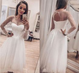 2023 Gorgeous Simple Beach Wedding Dresses Bridal Gown Long Sleeves A Line Scoop Neck Corset Back Plus Size Custom Made Garden vestido de novia