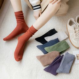 Socks Hosiery New Women's Autumn Winter Casual Solid Color Breathable Long Female Plain Japanese Style Ladies Pile Comfort T221102