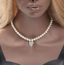Iced Out Drip Heart Pearl Pendant Necklace Ladies' Fashion Accessories Cubic Zirconia Simulated Diamonds Necklace