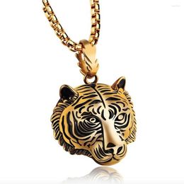 Pendant Necklaces Stainless Steel Gold Black Tiger Necklace Animal Jewellery Gift For Him With 60cm Rolo Chain