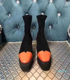 FASHIONVILLE - 2019120503 34 40 black nude orange strech platform short boots wedge fashion 8cm222F
