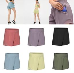 Women's Tracksuits Hot High-Rise Built-in Continuous Drawcord Short Breathable Yoga Shorts Quick-Dry Lined Sports with Hidden Zipper Side Drop-in