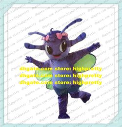 Pretty Mascot Costume Purple Bee Honeybee Dragonfly Odonate Butterfly With Bright Big Eyes Red Curve Mouth Green Wings No.7146