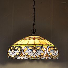 Pendant Lamps 40CM European Heart Shaped Glass Chandelier Tiffany Style Retro Western Restaurant Color Art Lighting Bar Balcony