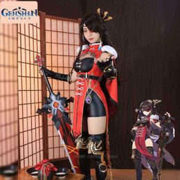 Genshin Impact Beidou Cosplay Costume Beidou Cos Costume Women Black Red Anime Dress Halloween Dress Coat Role Playing Full Set J220720