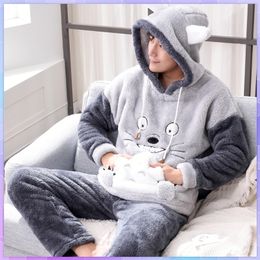 Men's Sleepwear Cute Pajamas For Men Thick Plush Fleece Pajama Sets Winter Coral Velvet Warm Flannel Clothes Home Suit Male 221105