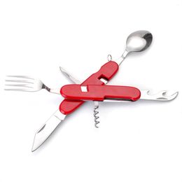 Portable Folding Cutlery Multifunctional Stainless Steel Tableware for Travel Outdoor Picnic Corkscrew Cutter Fork Spoon