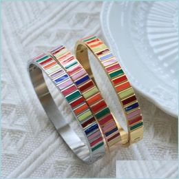 Bangle Bangle Trendy Mix Colour Enamel Bracelet Gold Plated Bracelets For Woman Lady Geometric Jewellery Gift Wholesalebangle Drop Deliv Dhuaq