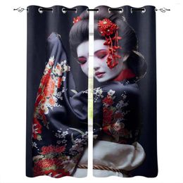 Curtain Japanese Woman Red Sakura Kimono Curtains For Living Room Window Bedroom Modern Interior Home Decoration