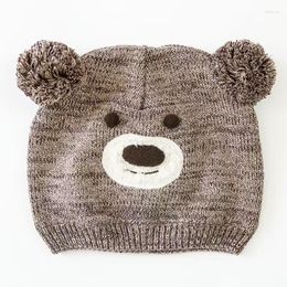 Hats Brown Bear Cotton Toddler Hat Cute Baby Embroidery Crochet Beanies Kids Fall Winter Cap Handmade Windproof Earmuff