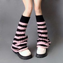 Socks Hosiery Winter Autumn Knitted Leg Warmers Gothic Punk Striped Hollow Out Holes Foot Covers Flared Knee High Long Socks for Women T221107