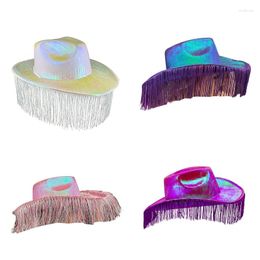 Berets Vintage Fedora Hat Unisex Felt Ladies Cowboy Hats With Tassel Decor Western Style Bonnet Men's Dazzling Color