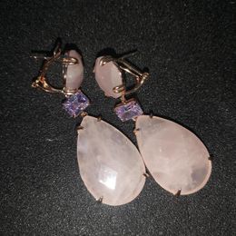 Dangle Earrings Top Quality Big Pink Quartz Natural Stone Long Drop Hanging With Stones Copper Party Jewellery Woman 2022 Trend Wholesale