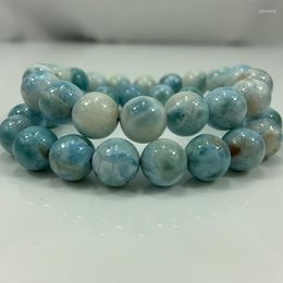 Strand 11mm Natural Larimar Stone Beads Bracelet Round Blue Loose Bangle For Women Men Bracelets Gift DIY Necklace