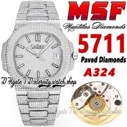 MSF ms5711 324SC A324 Automatic Mens Watch Paved Diamonds Dial Stick Markers Fully Iced Out Diamond Stainless Steel Bracelet Super version eternity Jewelry Watches