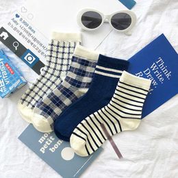 Socks Hosiery Fashion Style Short Cotton Women Stripe Lattice Houndstooth Tube Personality Casual Autumn Winter Breathable T221102