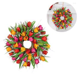 Decorative Flowers Artificial Tulip Wreath For Front Door Simulation Wedding Decoration Wall Hanging Garland Home Outdoor Farmhouse Decor