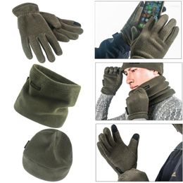 Bandanas 3pcs/set Fleece Hat Men Women's Winter Warm Hats Scarves Touch Screen Gloves Thickened Neck Collar Warmer Beanie Caps For Ski