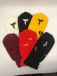 Bandanas High Quality Embroidery Broken Heart Balaclava Three-hole Ski Mask Tactical Full Face Winter Hat Halloween Party