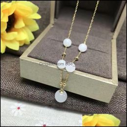 Chains Fidelity Natural 6Mm White Hetian Jade Pendants 18K Yellow Gold Simple Fashion Fine Jewelry For Women Party Gemstone Chains D Dhtsv