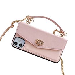 Handbag Cell Phone Cases For IPhone X XS 11 12 13 14 Plus Pro Max Back Covers Fashion PU Leather Apple Case Tide Brand Card Bag Chain Holder Cover With Strap Candy color