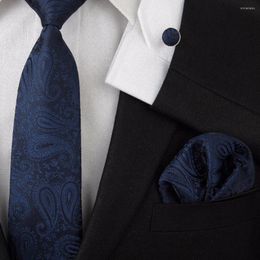 Bow Ties HOOYI 2022 Silk Neck Tie Set For Men Navy Floral Necktie Cufflinks Pocket Square Business Wedding