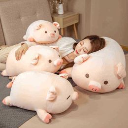 80Cm Cute Squish Pig Filled Doll Lying Plush Pink Piggy Toy Animal Soft Plushie Pillow For Kids Girl Comforting Birthday Gift J220729