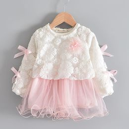 Autumn Kids Dress for Girls Long Sleeve Fake 2Pc Knitted Dresses Newborn Body Clothes Toddler Baby Clothing Costumes 0-24M