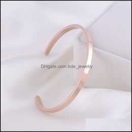 Bangle Bangle Delicate 4Mm Thin Charm Open Cuff Bangles Stainless Steel Elegant Gold Colour Black Rose Men Women Quality Bracelets Gi Dhp5K