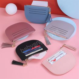 Women Mini Card Bag With Tassel Pendant Credit Card Holder Protects Case Coin Purse Clutch Bags Semicircle Designer Wallet