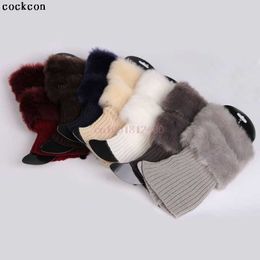 Socks Hosiery Women Winter Leg Warmers Lady Crochet Knit Faux Fur Trim Leg Boot Socks Toppers Cuffs T221107