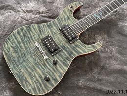 Lvybest Customized Electric Guitar Ebony Fingerboard With Colorful Abalone Inlay Luxury Quilt Flame Gray Top Chrome