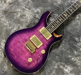 Lvybest Customised Electric Guitar Yellowish Pearl Bird Inlay Ebony Fingerboard Quilt Flame Top Purple Burst Colour