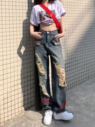 Women's Pants Cool Women Loose Girls Hip Hop Fashion Harajuku Ripped Baggy Jeans Casual Ins Gothic Boyfriend Summer Punk