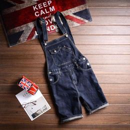 Men's Jeans Men's Bib Shorts Male Denim Jumpsuit Short Blue Overalls Men Suspender Jean Biker