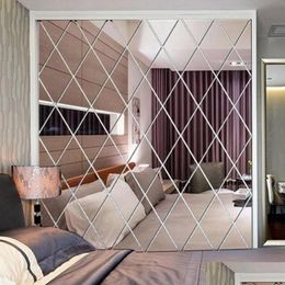 Wall Stickers Diamond Pattern Mirror Wall Sticker Diy Living Room Decor 3D Stickers Home Decoration Crafts Accessory Y200102 Drop De Dhmtd