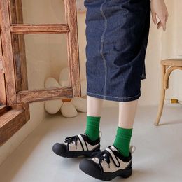 Socks Hosiery Women 2022 New Fashion Solid Color Green Cotton Breathable Casual Japanese Style Crew Slouch For Socken T221116