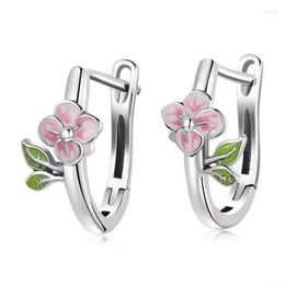 Stud Earrings The Style Fashion Romantic Beautiful Enamel Pink Flower Ear Clasp