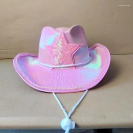 Berets Lightweight Sequins Star Pattern Fedora Hat For Women Men Breathable Cowboy With Roll Up Brim Western Style Hats