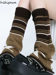 Socks Hosiery Japanese Lolita Sweet Girl Striped Leg Warmer Knit Socks Wool Ball Knitted Foot Cover Cosplay Women Autumn Winter Heap Sock T221107