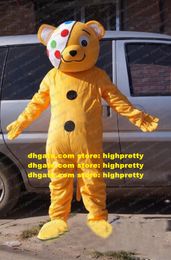 Hübsches Clown-Pudsey-Bär-Maskottchen-Kostüm, Mascotte, verletzte Bären, Erwachsenengröße, mit einem Auge, Verletzten, bunten Flecken, Blinder Nr. 629